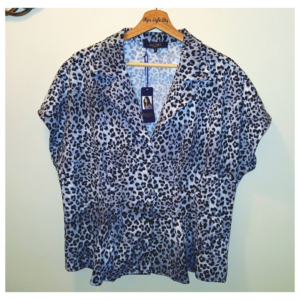 Rachel By Rachel Roy Black & White Leopard Print Blouse